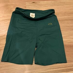 Tracksmith Deep Teal Bike Shorts with Gold Logo